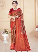 Silk Red Festival Wear Printed Saree